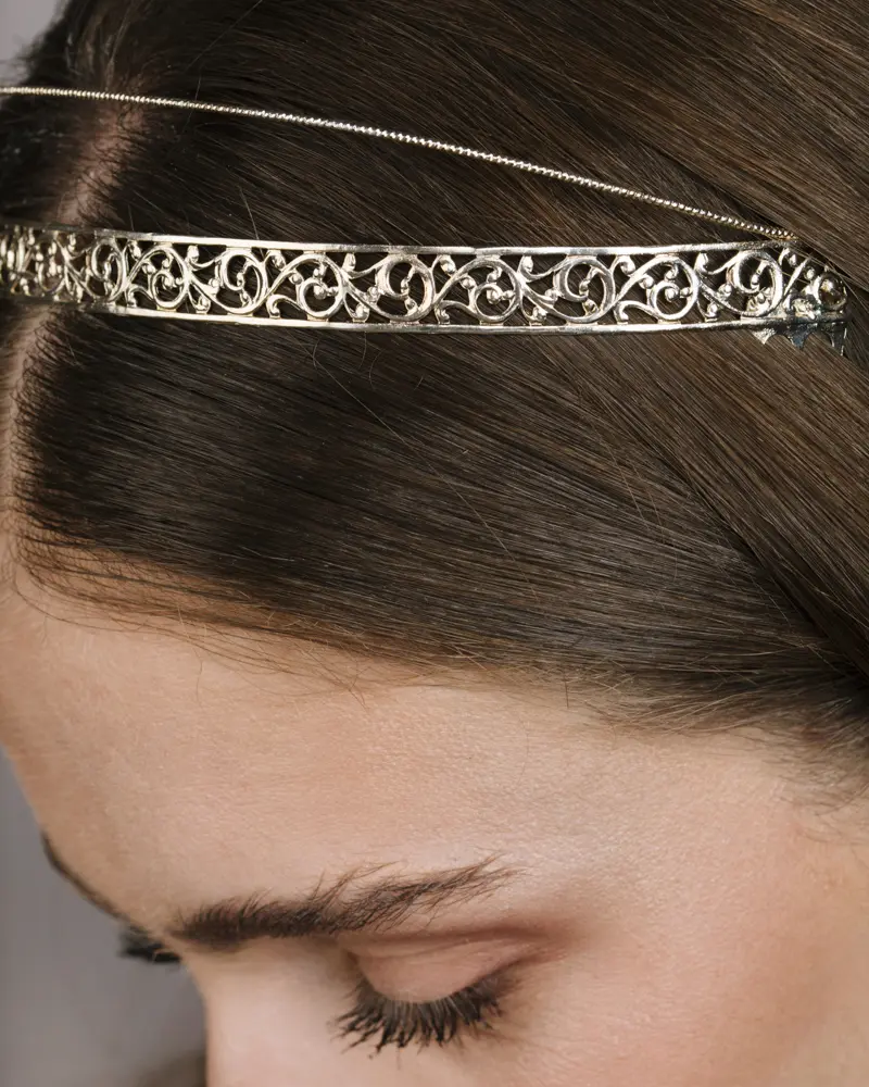 J7-001-PB Tiara de novia joya plata novia romantica elegante