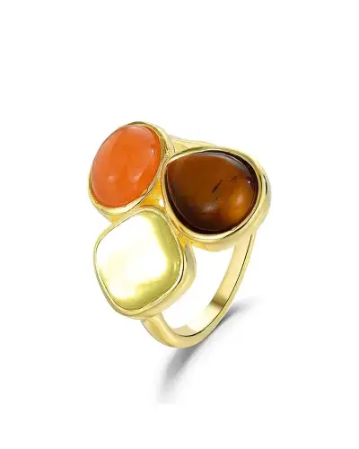 An-025-OA Anillo de piedra natural chapado aventurina naranja,madre perla amarilla y ojo de tigre