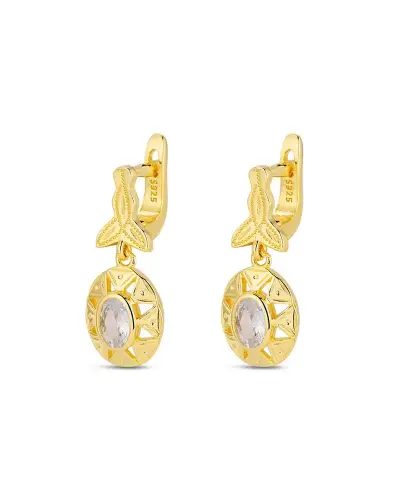 Pe-105-OA Pendientes de novia elegante en oro y circonita de alta calidad