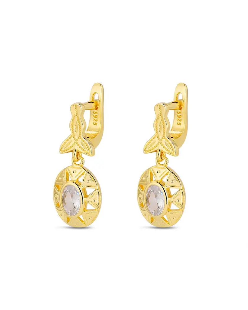 Pe-105-OA Pendientes de novia elegante en oro y circonita de alta calidad