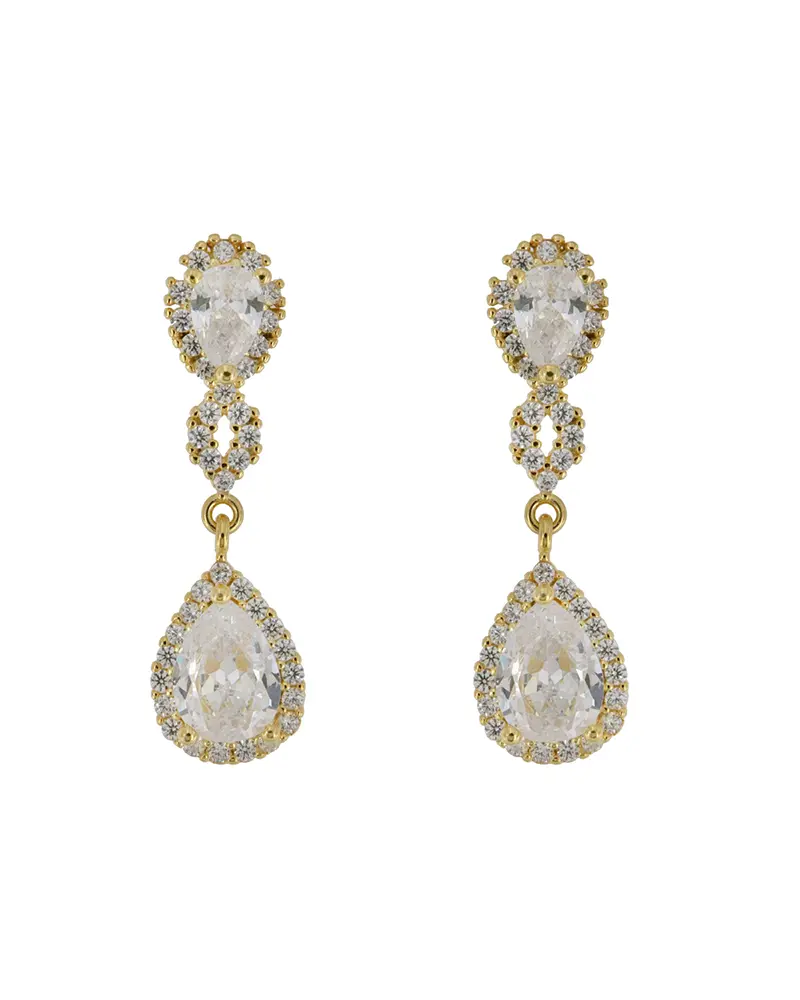 Pe-095-OA Pendientes de novia elegante estilo clasico en oro con circonitas de alta calidad