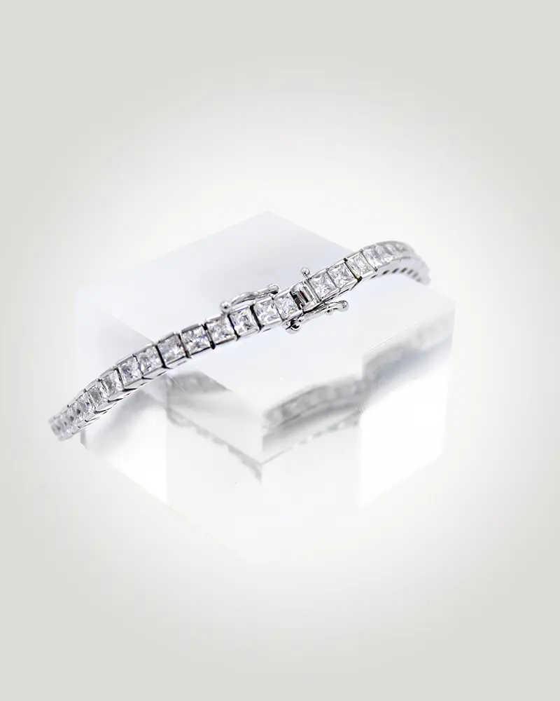 Pu-003-PB Pulsera Riviere de plata rodiada con circonitas de altísima calidad