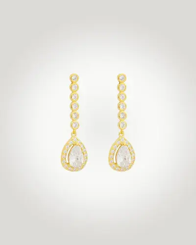 Pe-034-OA Pendientes de novia en oro amarillo y adornados con cristales de alta calidad