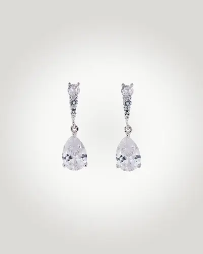 Pe-103-PB Pendientes de novia elegante en plata y circonita de alta calidad