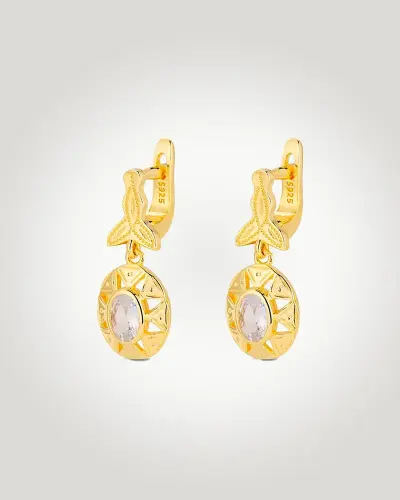 Pe-105-OA Pendientes de novia elegante en oro y circonita de alta calidad