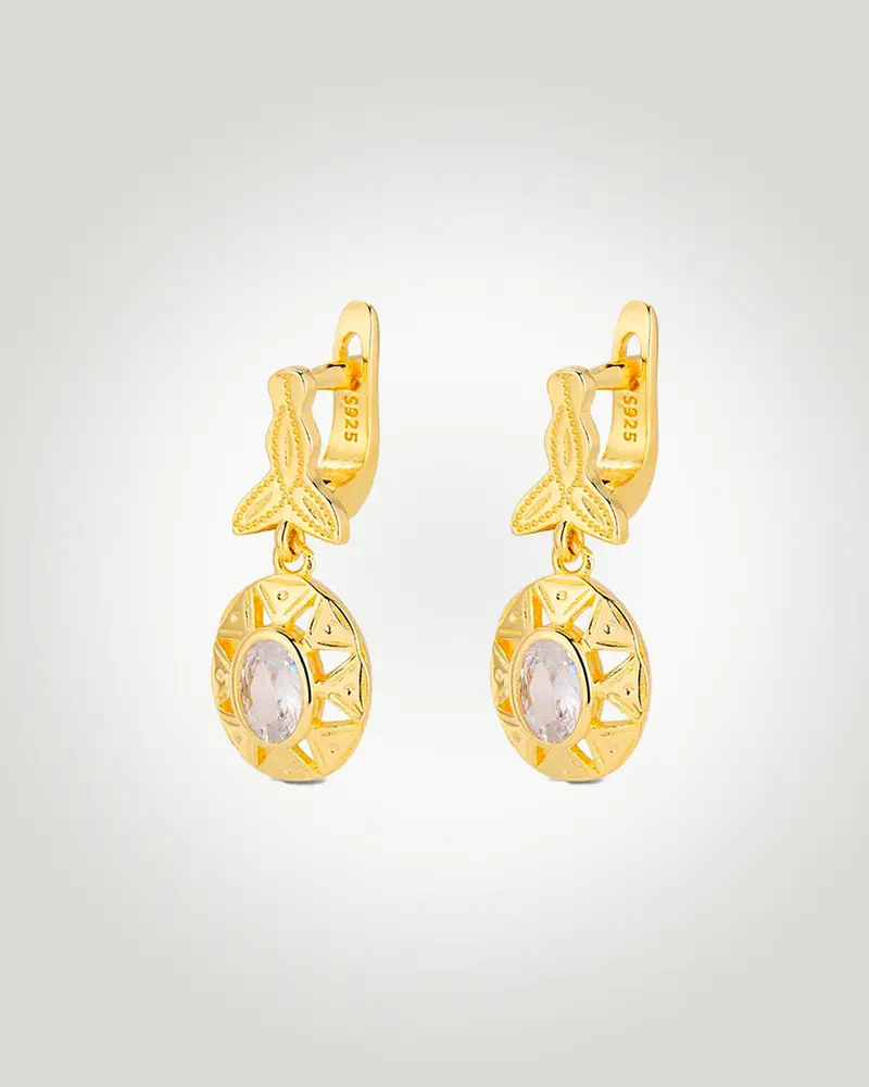 Pe-105-OA Pendientes de novia elegante en oro y circonita de alta calidad