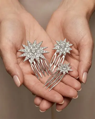 H10-xxx-PB Peineta de novia de estrella de plata hecha a mano