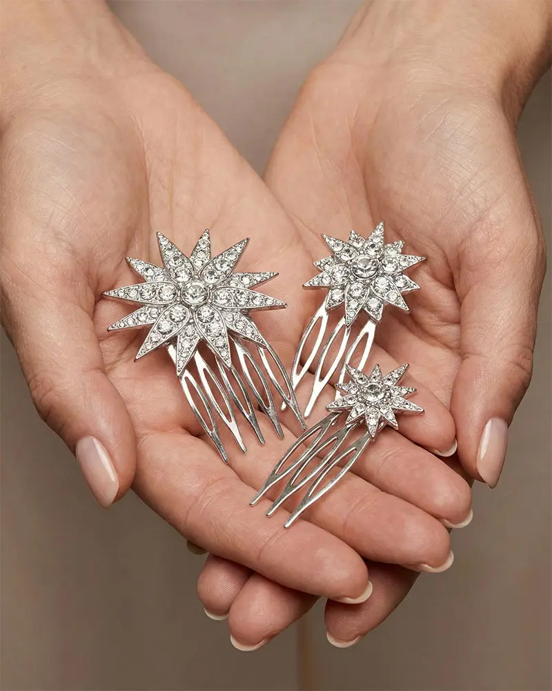 H10-xxx-PB Peineta de novia de estrella de plata hecha a mano
