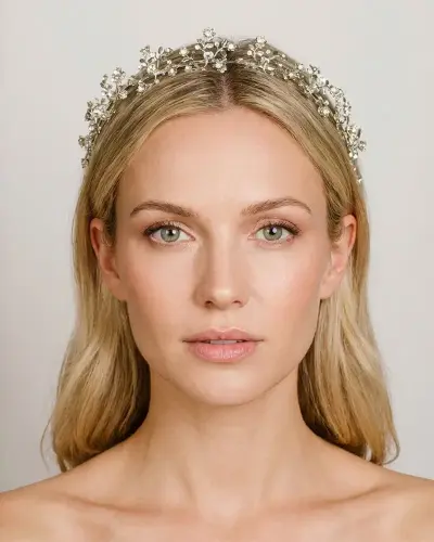 J8-001-PB Tiara de novia joya plata novia romantica elegante