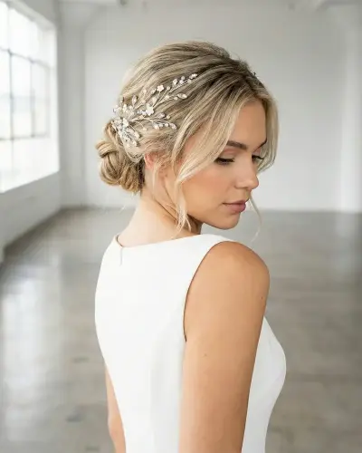 A1-007-PB Tocado novia boda blanco elegante clasico