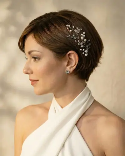 A1-015-PB Tocado novia boda perla plata cristal elegante clasico