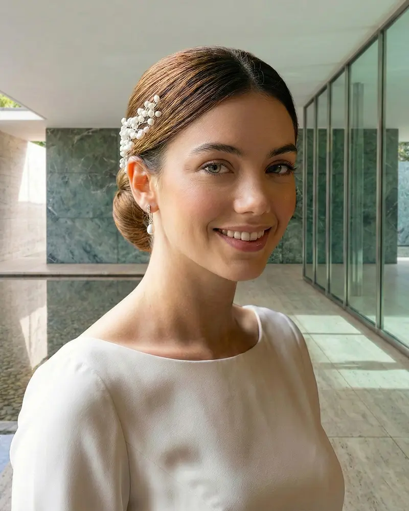 A1-012-PB Tocado novia boda perla elegante clasico