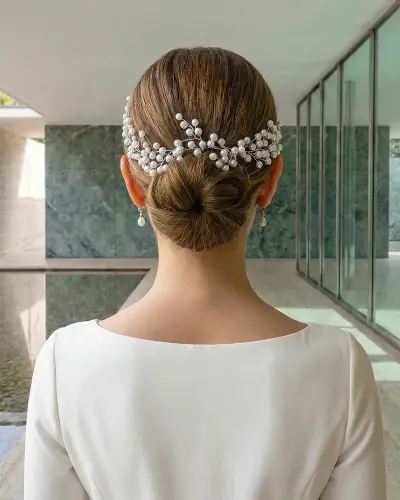 A1-012-PB Tocado novia boda perla elegante clasico