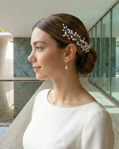 A1-012-PB Tocado novia boda perla elegante clasico