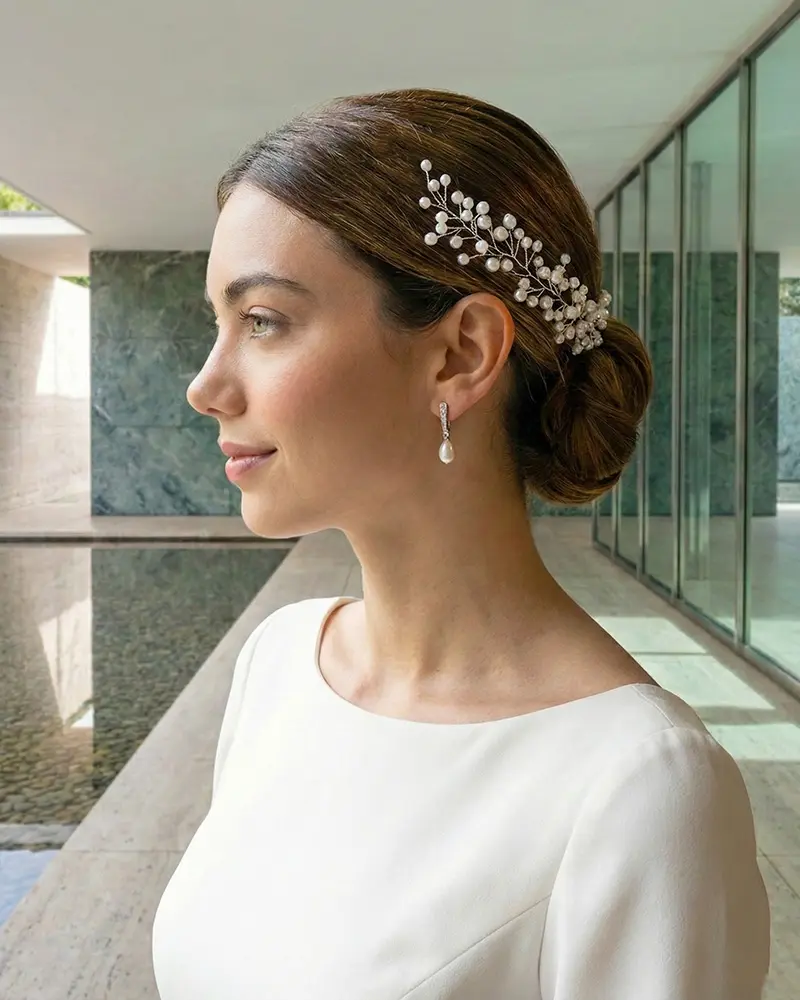 A1-012-PB Tocado novia boda perla elegante clasico