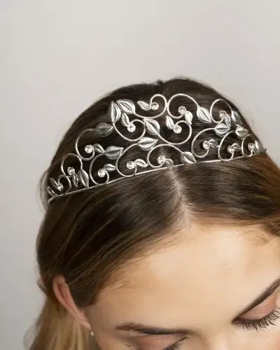 J13-001-PB Tiara de novia joya plata novia romantica elegante