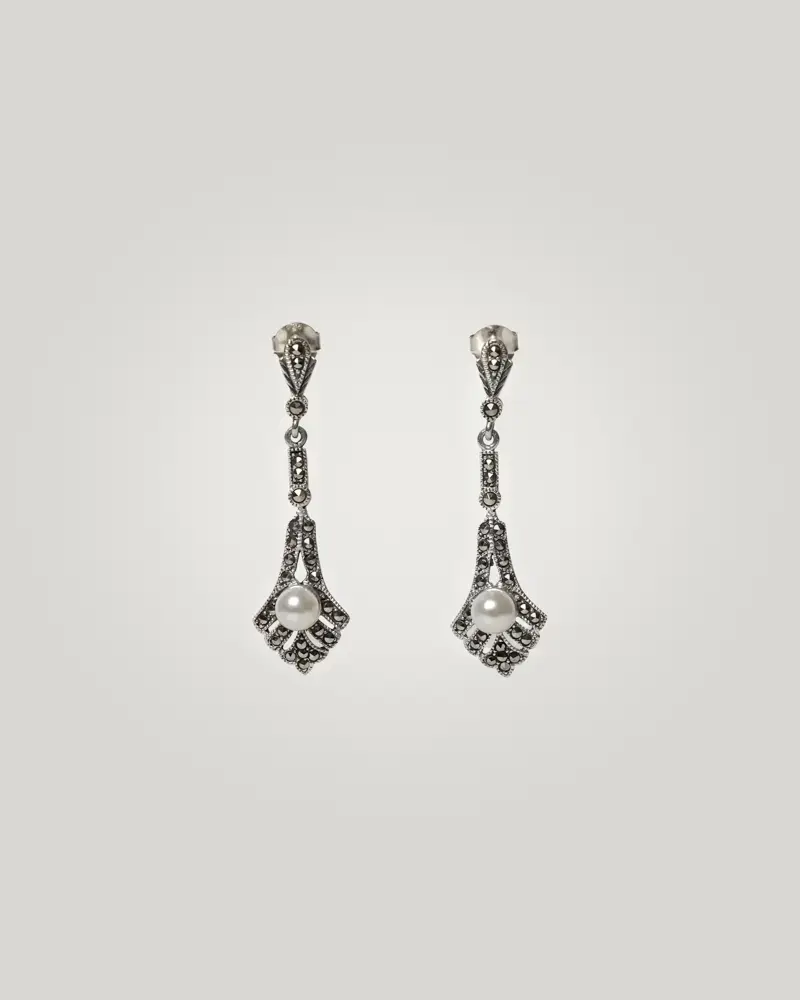 Pe-053-PV Pendientes largos de novia con clase y elegante con perla plata