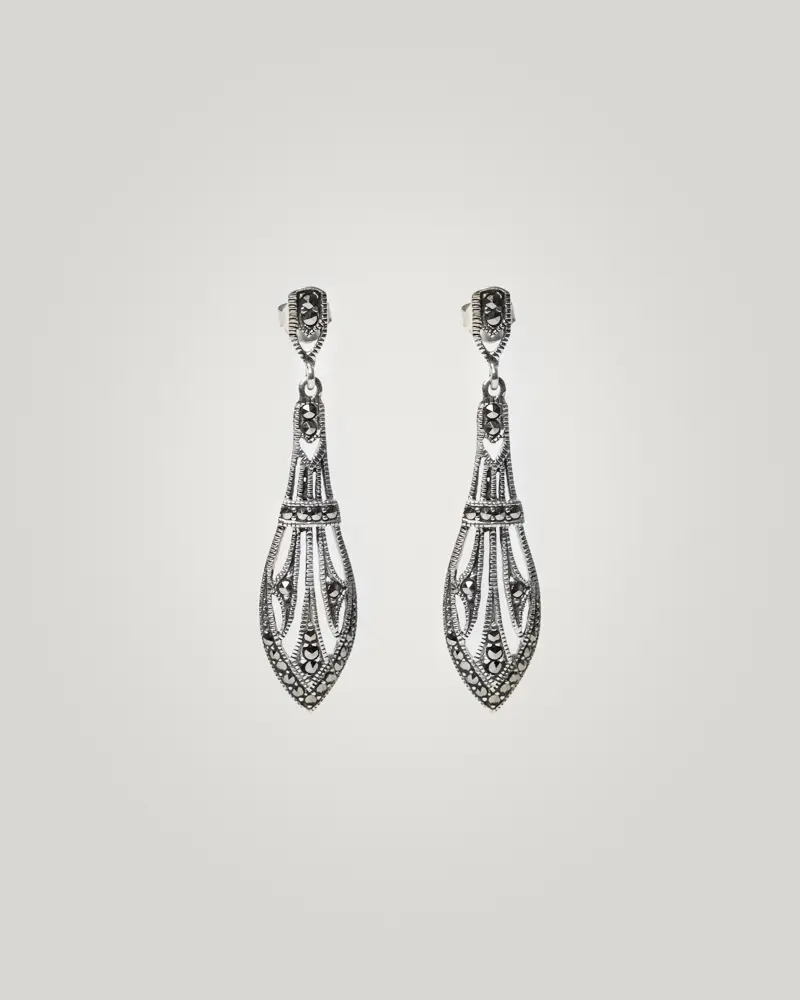 Pe-076-PV Pendientes largos de novia elegante estilo vintage art deco