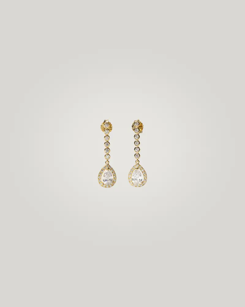 Pe-034-OA Pendientes de novia en oro amarillo y adornados con cristales de alta calidad