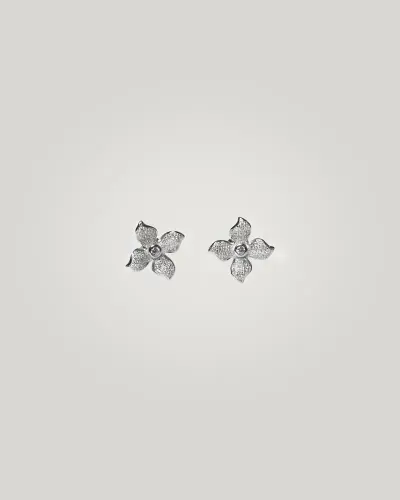 Pe-037-PB Pendientes de novia con forma de flor en oro blanco y cristales de alta calidad