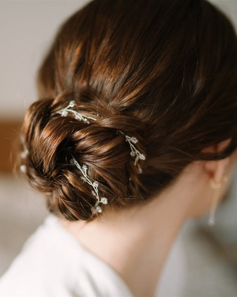 Cadena para el pelo tocado de novia plata cristales