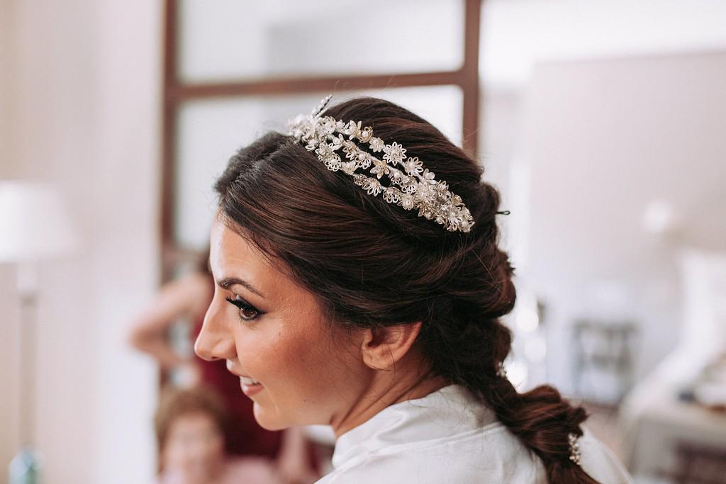 Tocado corona boda estrellas novia trenza 